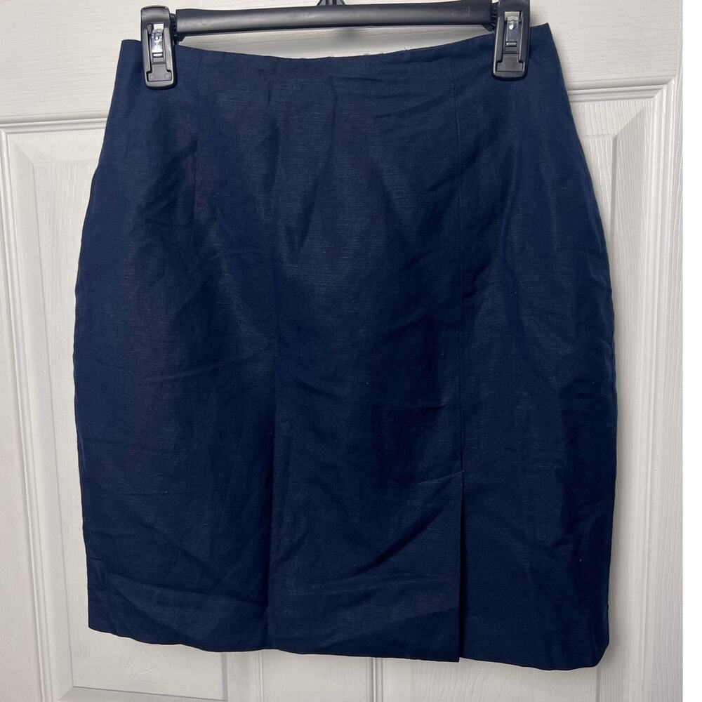 NY&Co  Women's Linen Lined Pencil Mini Skirt Back Zip Navy Blue Size 4